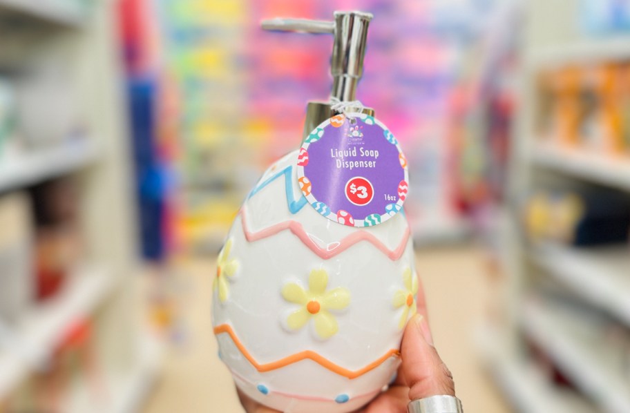 hand holding easter egg soap dispenser 