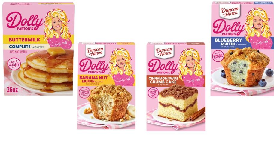 4 boxes of Dolly Parton baking mixes