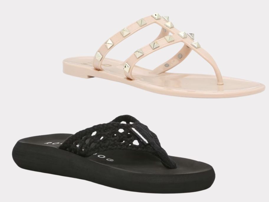 black women's sand and cream and pearl women's sandal