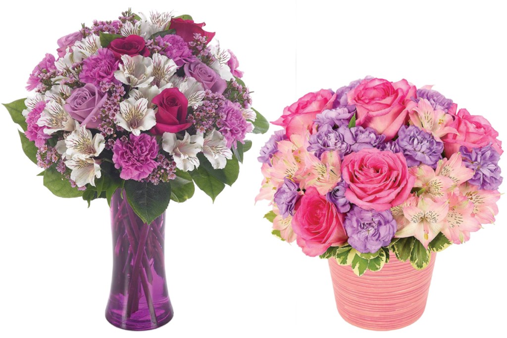 two sets of flower bouquets