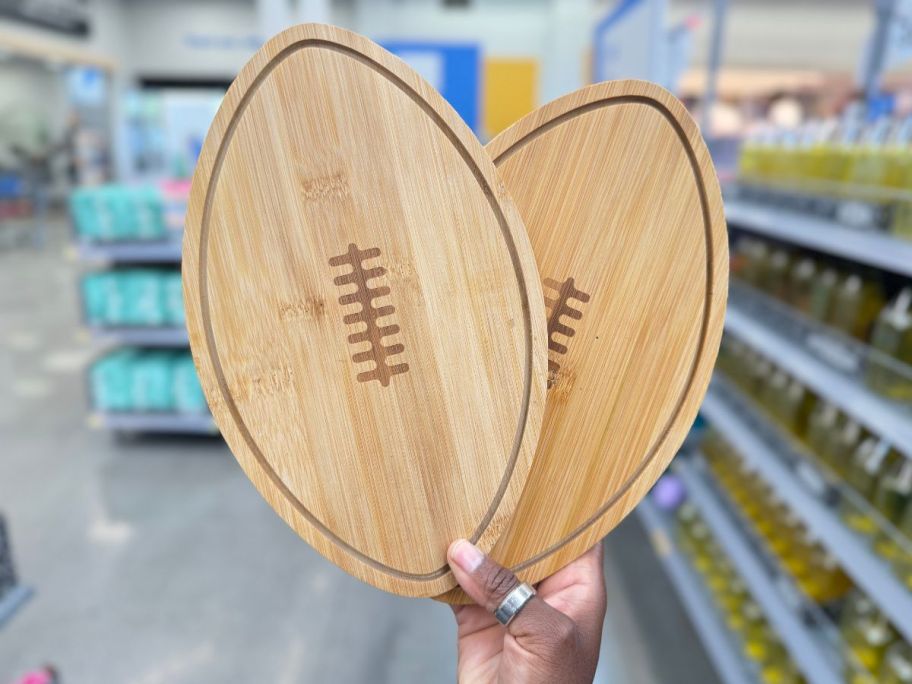 bamboo football shaped food board for charcuterie