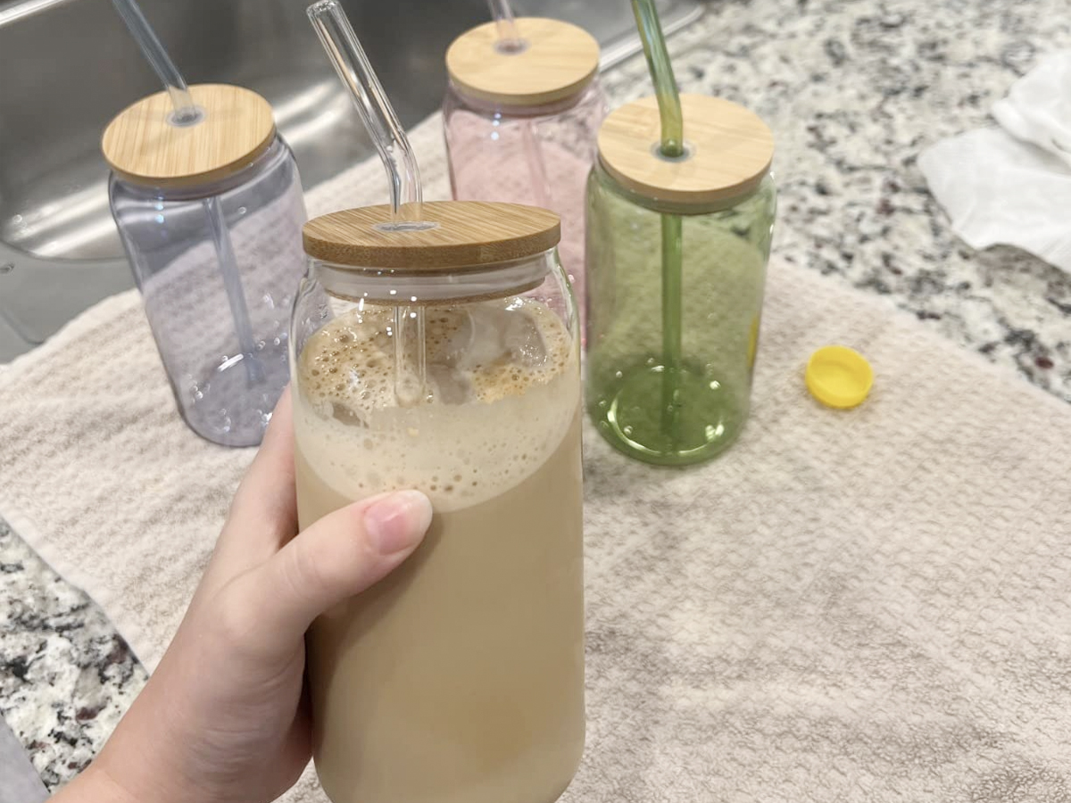 Glass Tumblers 4-Pack w/ Bamboo Lids & Glass Straws Only $11.99 on Amazon