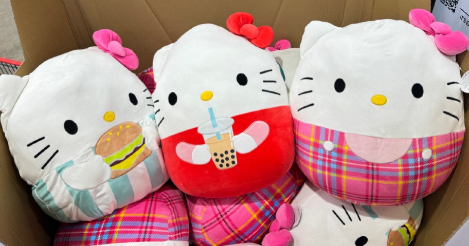 three hello kitty squishmallows in box