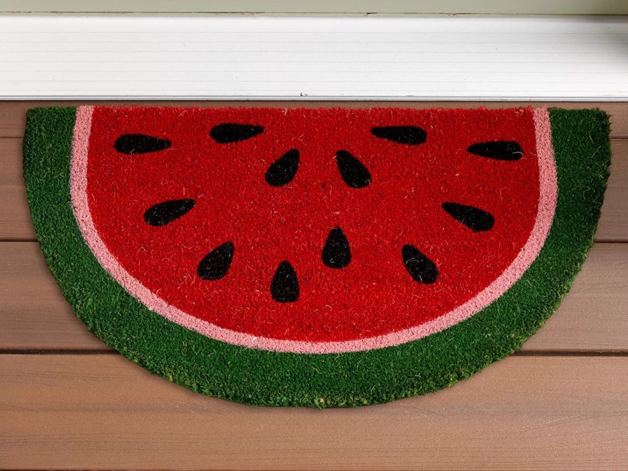 watermelon slice coir doormat in front of door