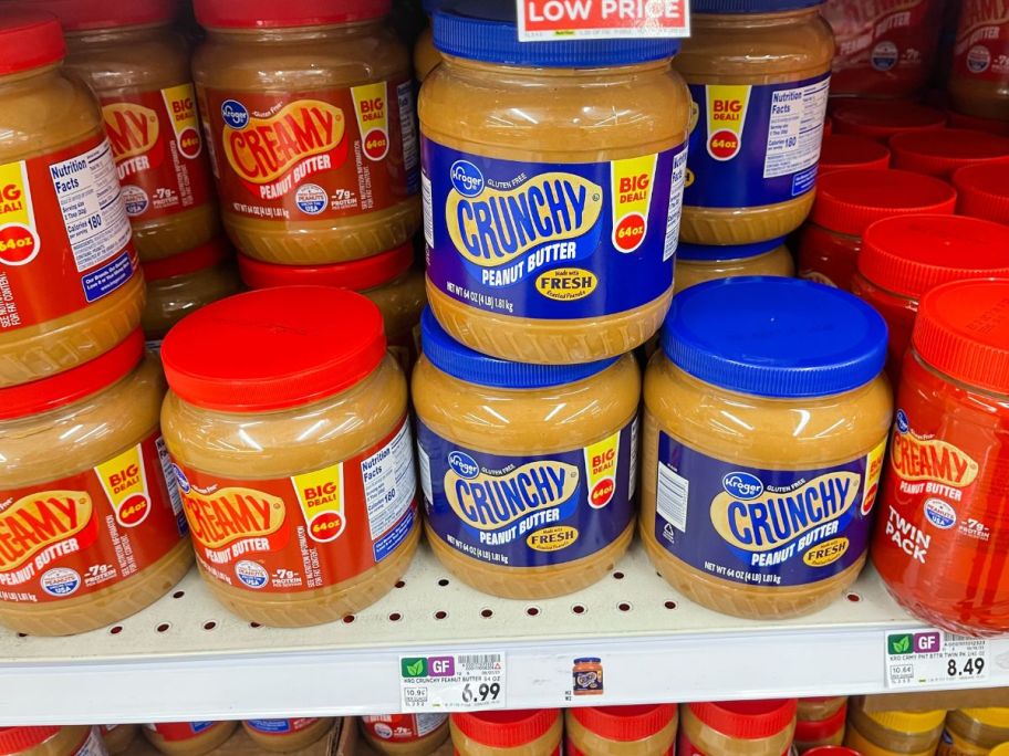 jars of kroger peanut butter on shelf