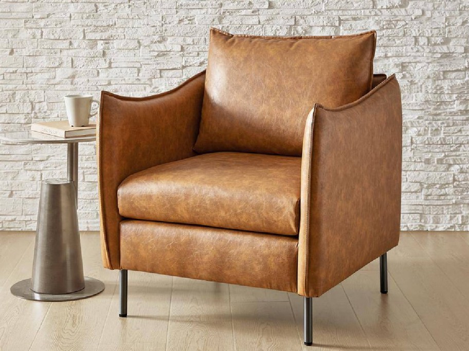 leather seating chair with table on the side