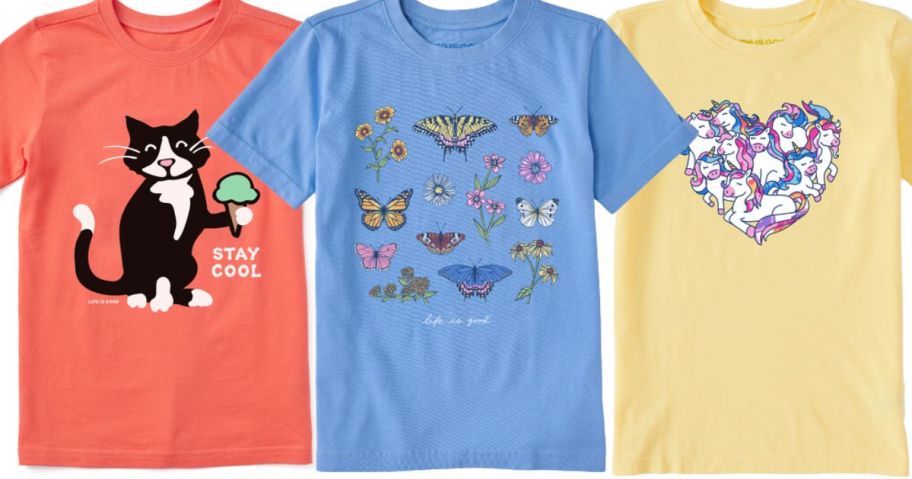 girl's life is good graphic t-shirts in various colors and designs