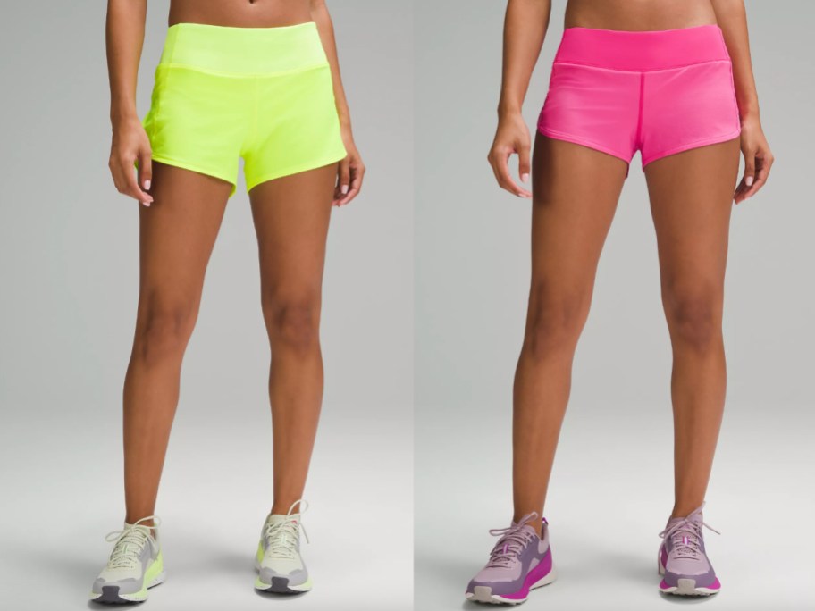 women wearing lime green and hot pink shorts