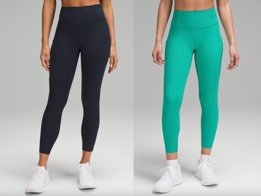 women in navy and teal leggings