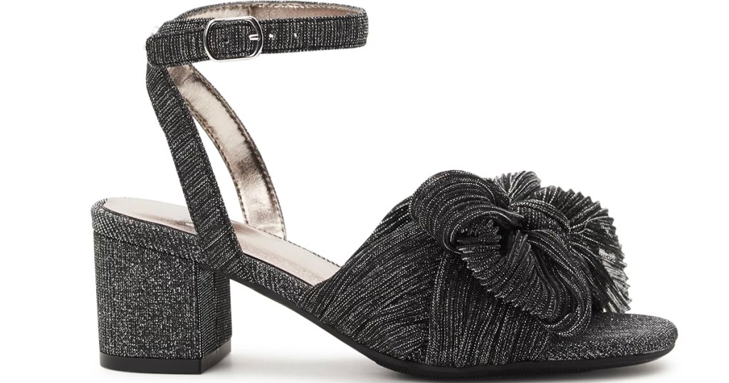 madden girl black and silver heels with bow