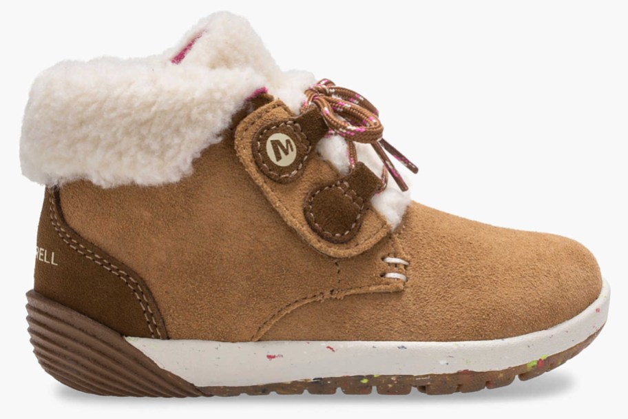 kids brown suede boots with fur