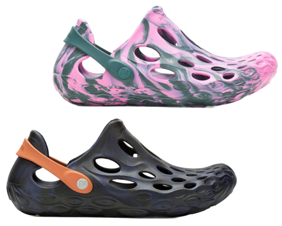 pink and gray and black and orange water shoes