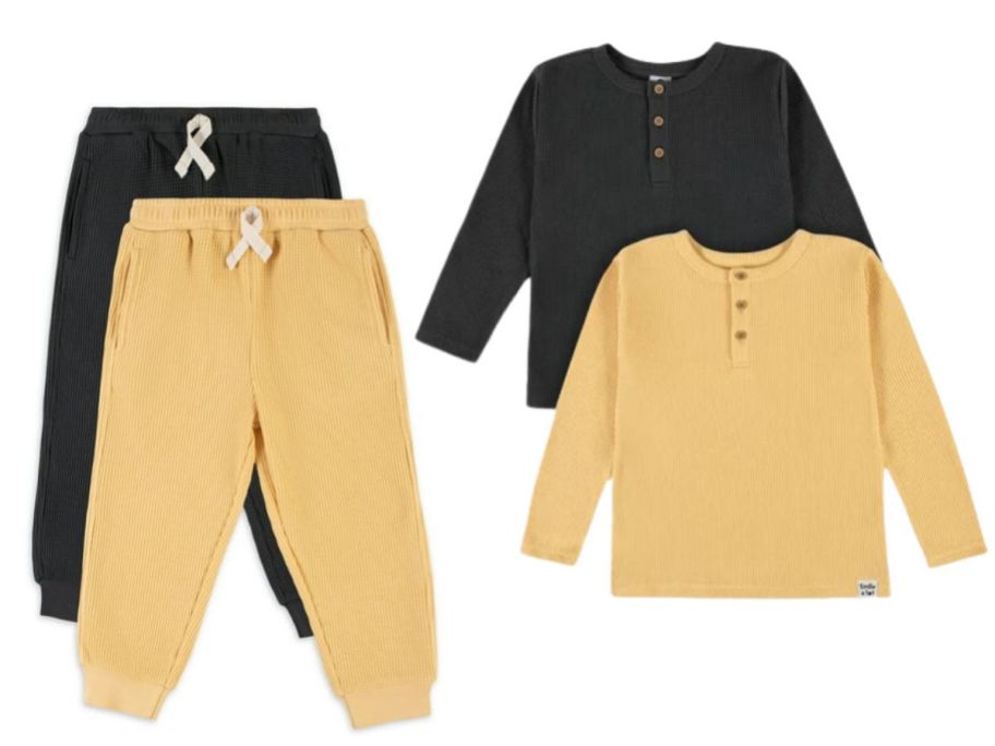 yellow and black waffle knit toddler pants and shirts