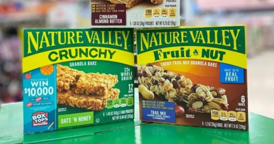 boxes of nature valley bars on table 