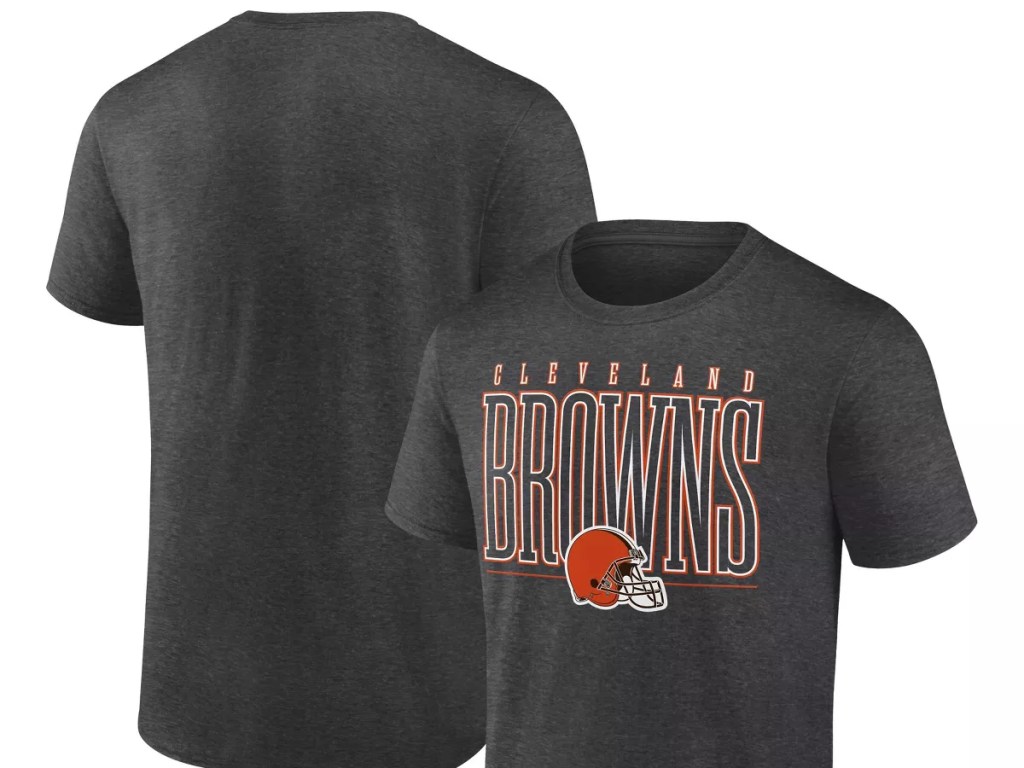 front and back view of gray Cleveland Browns t-shirt 