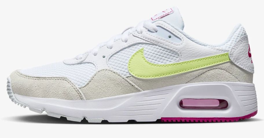 white, tan, yellow and pink women's Nike air max shoe