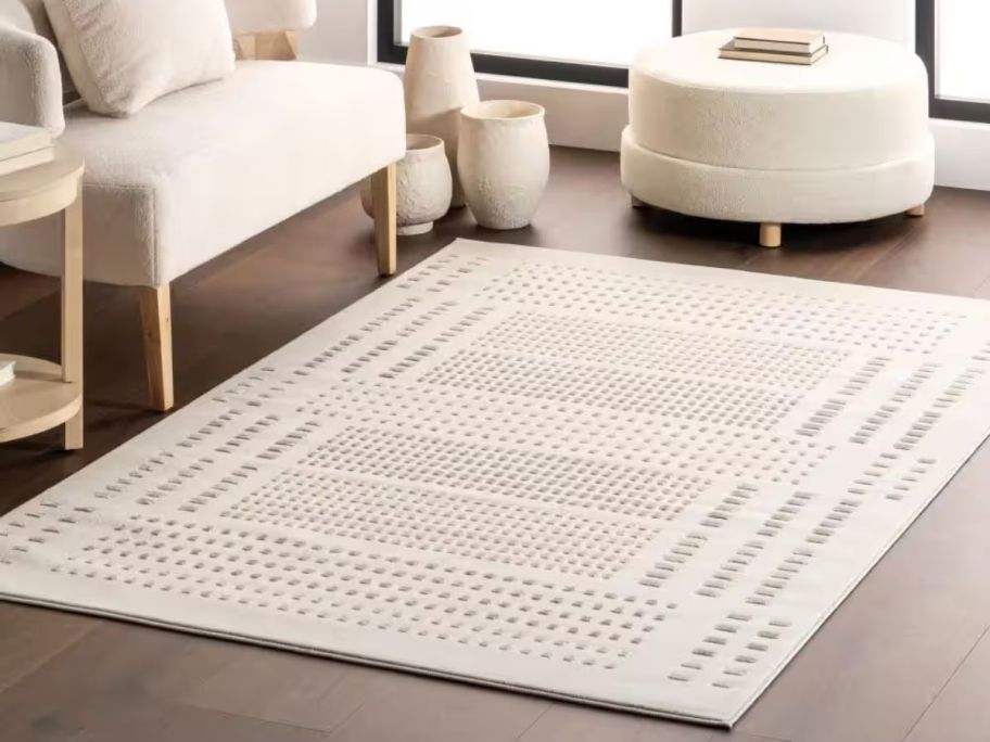 nuLOOM Rowyn Geometric Machine Washable Cream 8' x 10' Modern Area Rug in living room