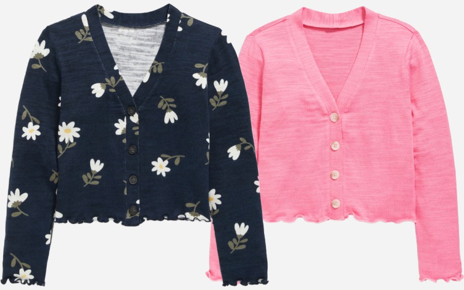 black floral and pink girls cardigans
