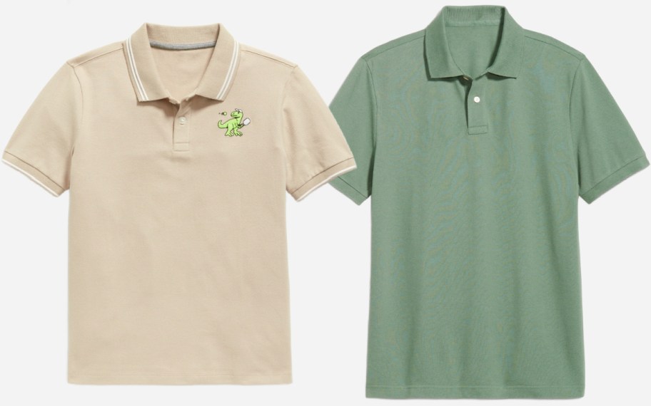 tan and green polo shirts