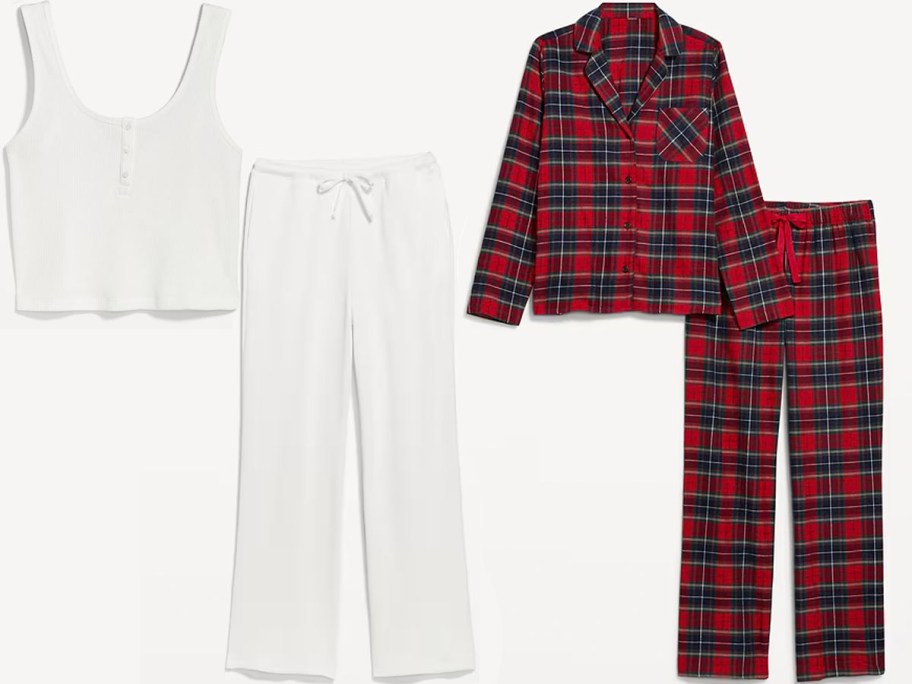 white and red plaid womens pajama sets