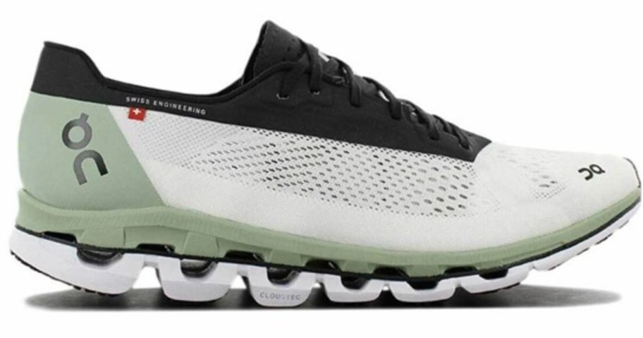 stock image of white, black and green on shoe