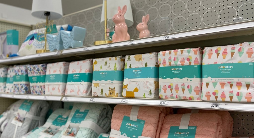 pillowfort display at target with throw blanket