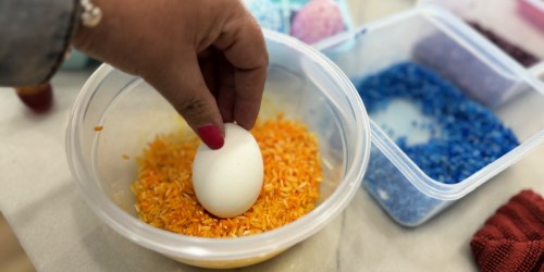 Use Rice to Make DIY Speckled Easter Eggs (It’s Mess-Free!)