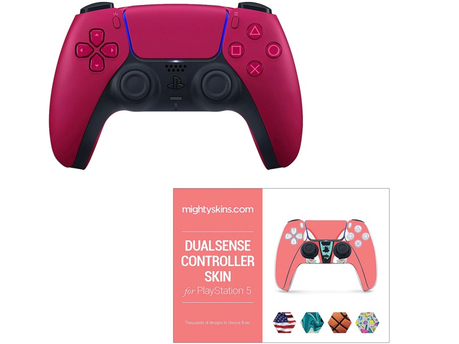 pink and black wireless ps5 coller with skin box