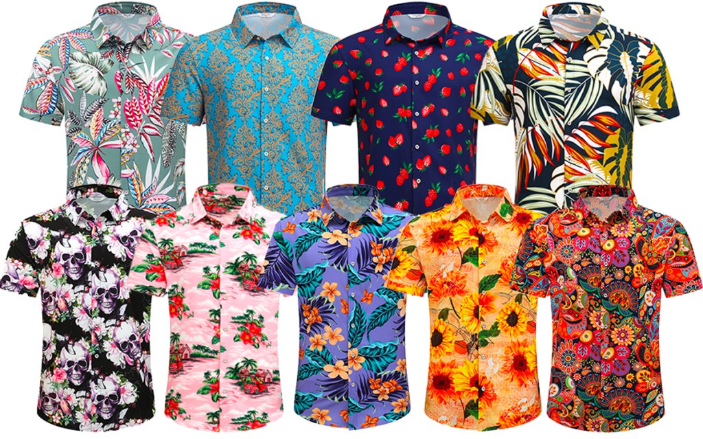 9 multicolored hawaiian mens shirts