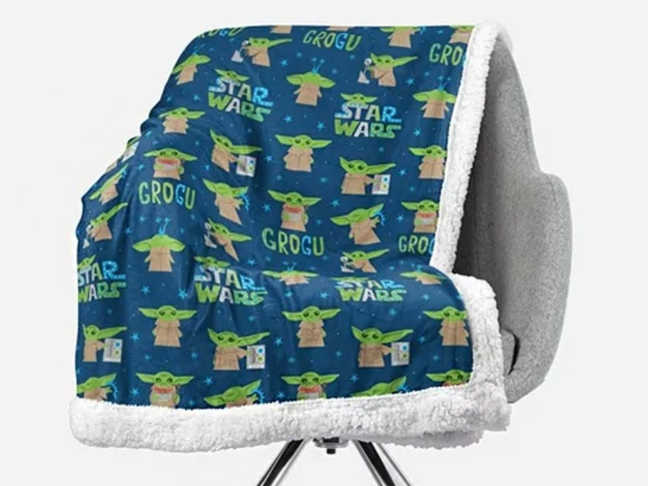 baby yoda blanket on chair