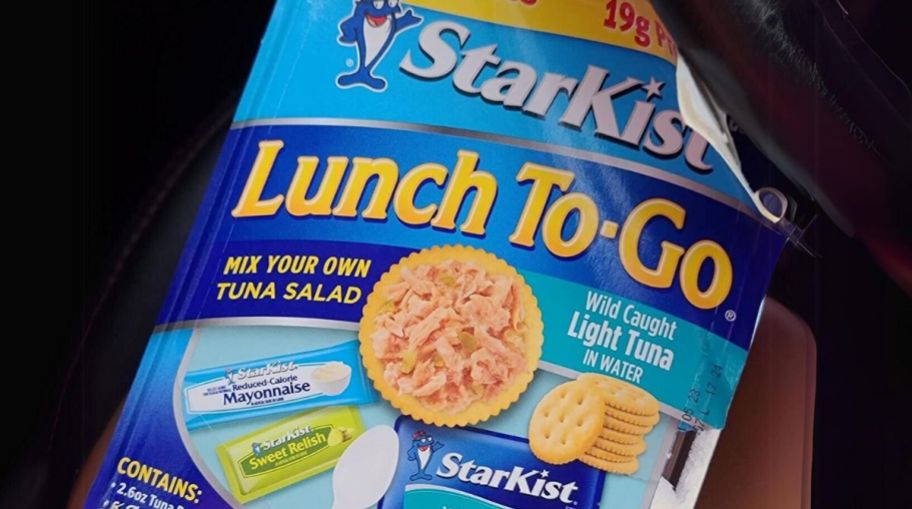 a starkist lunch to go tuna salad kit with one corner peeled back