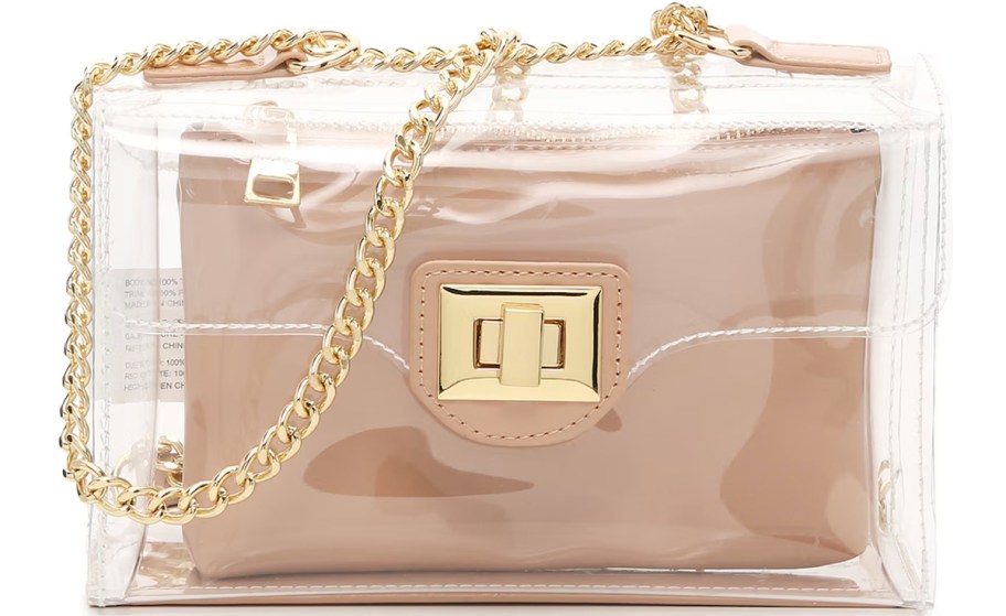 clear steve madden bag with pink pouch inside