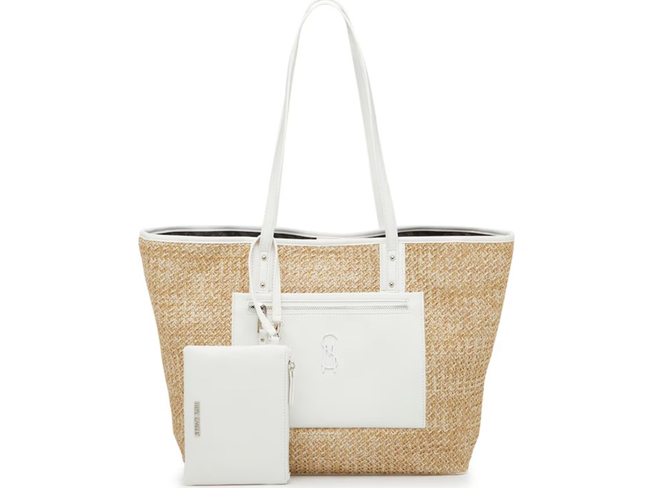 steve madden straw tote with poches