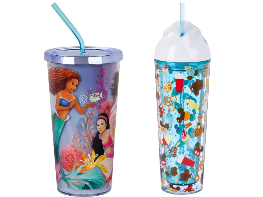 stock image of Disney tumblers in Ariel and sweets