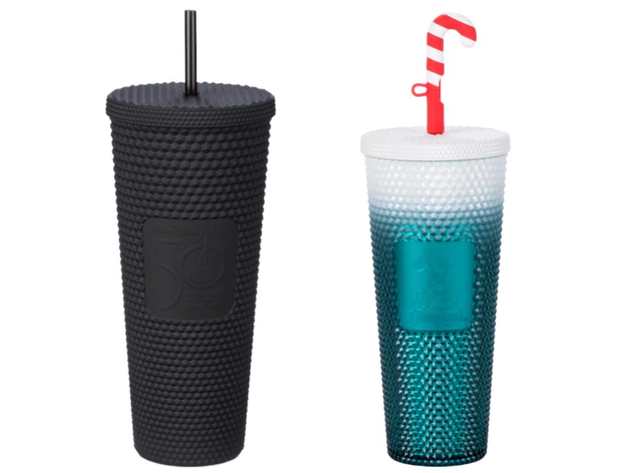 stock image of Disney tumblers in black and blue