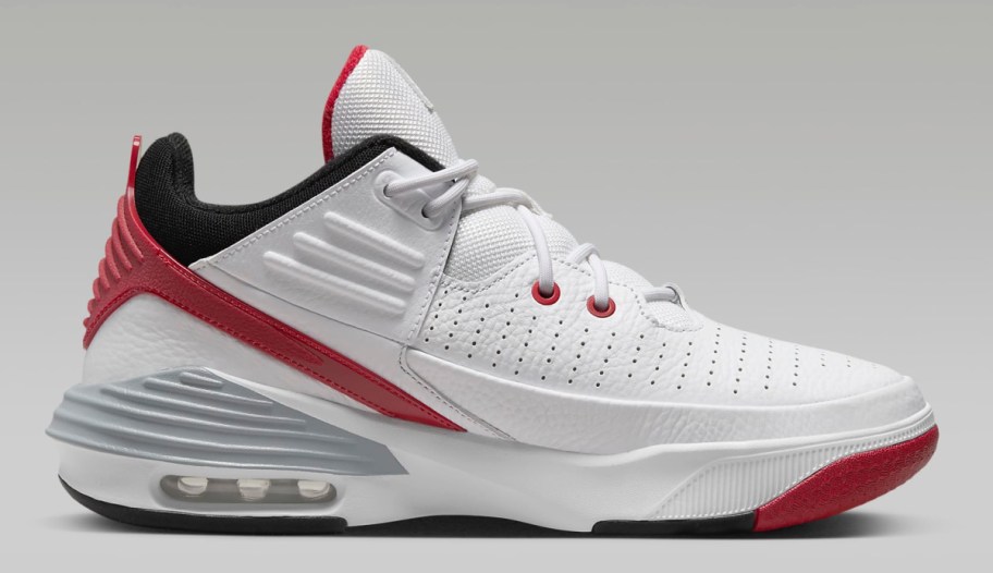 stock image of Jordan Max Aura 5 Men's Shoes ins white with red accents