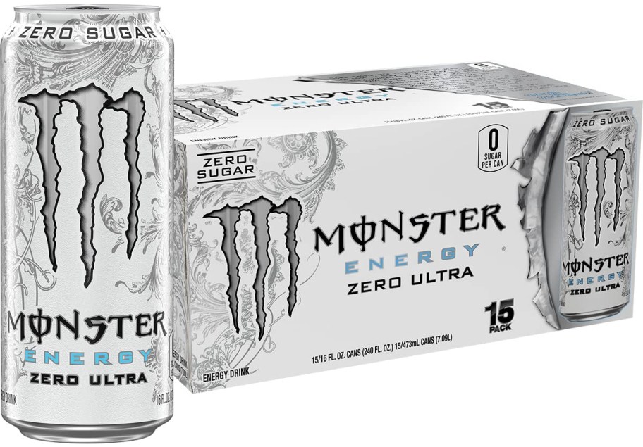 stock image of Monster Energy Zero Ultra Sugar Free Energy Drink 15 Pack