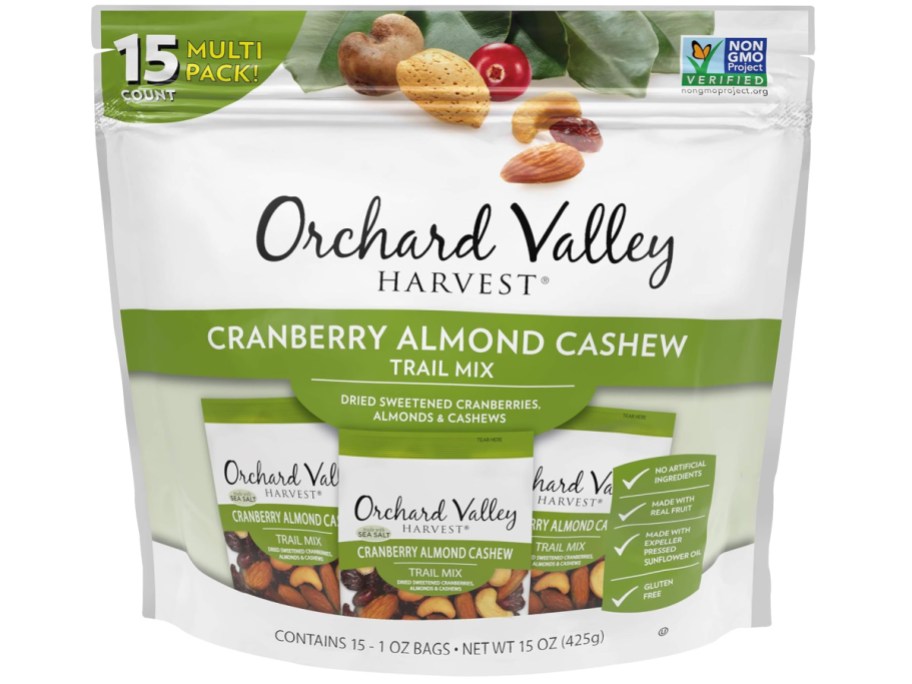 stock image of Orchard Valley Harvest Cranberry Almond Cashew Trail Mix 15-Count bag