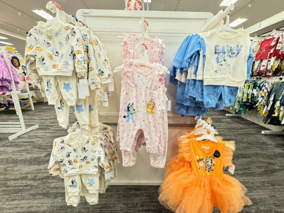 Bluey Baby and toddler Clothes on display at Target