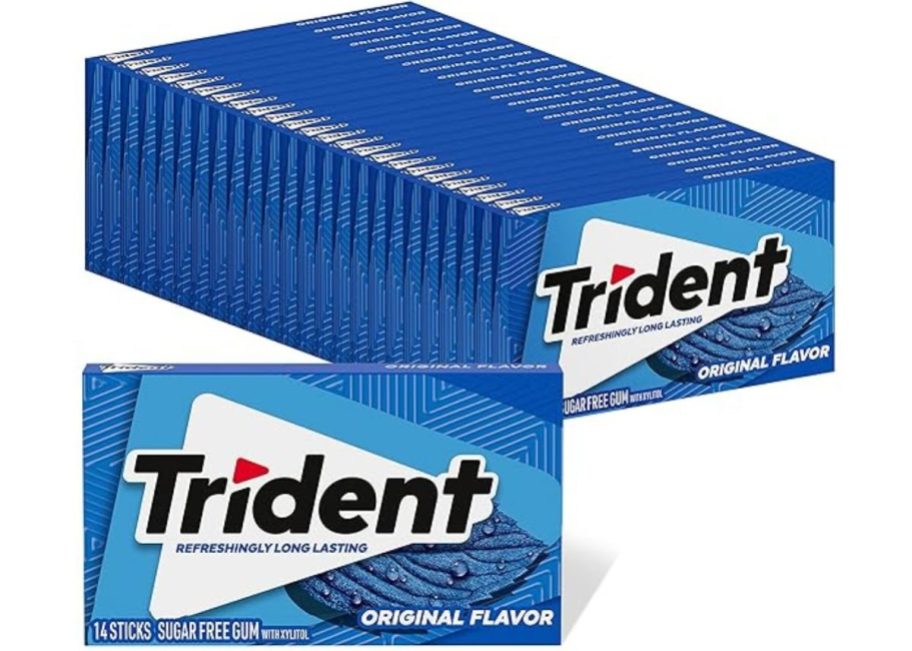 24 pack of trident gum on white background