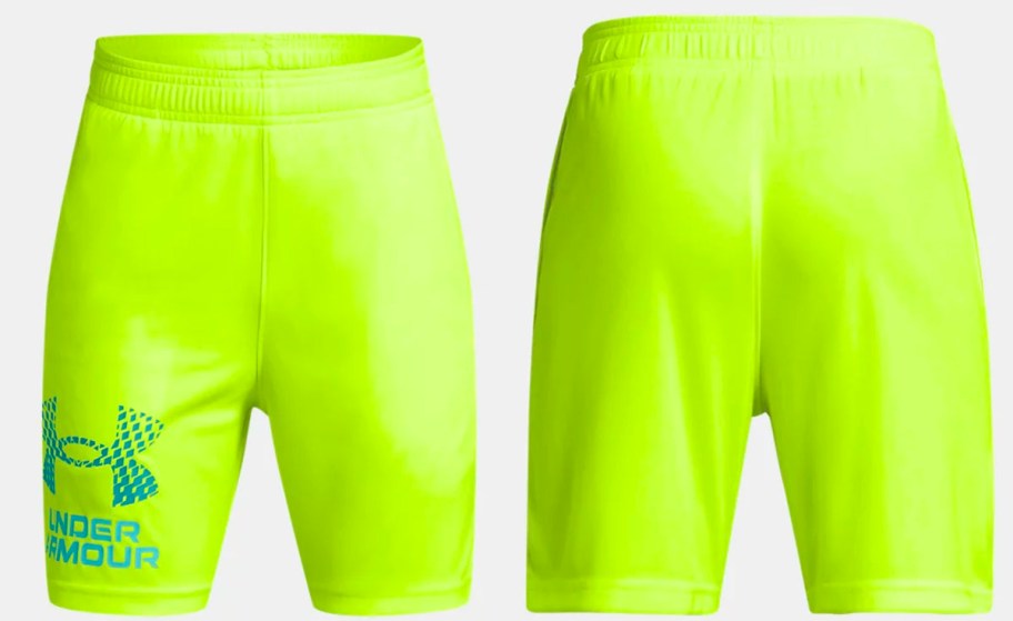 lime green boys under armour shorts front and back image