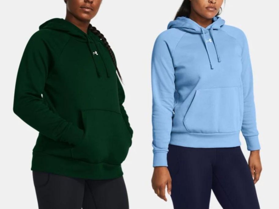 woman wearing black under armour hoodie and woman wearing blue under armour hoodie
