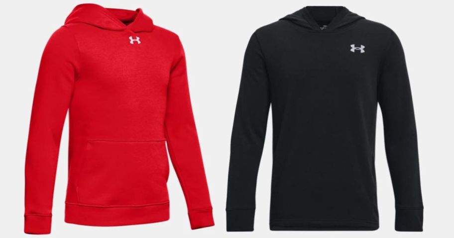 red under armour hoodie and black under armour hoodie