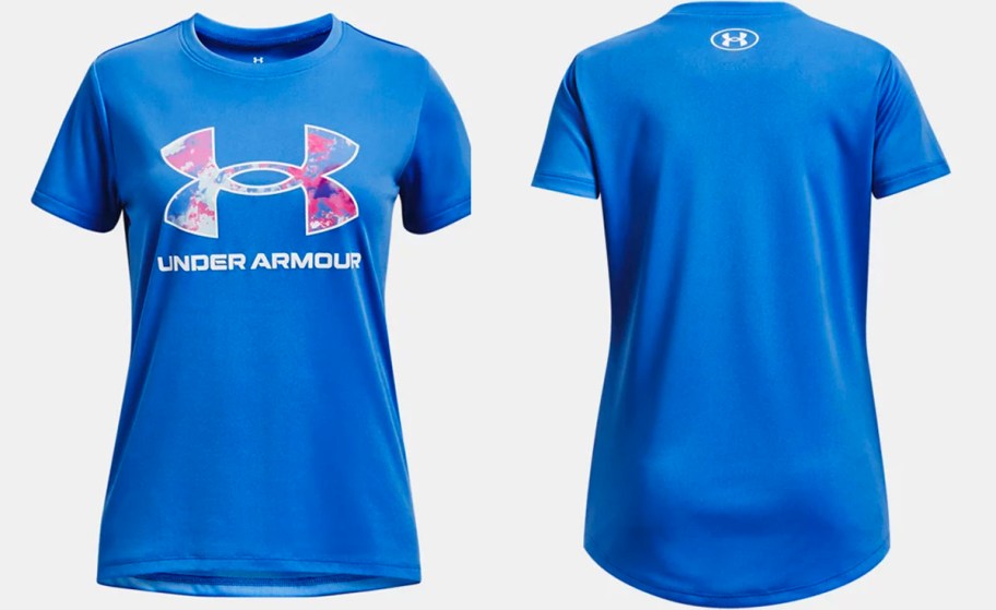 front and back image of girls under armour tee