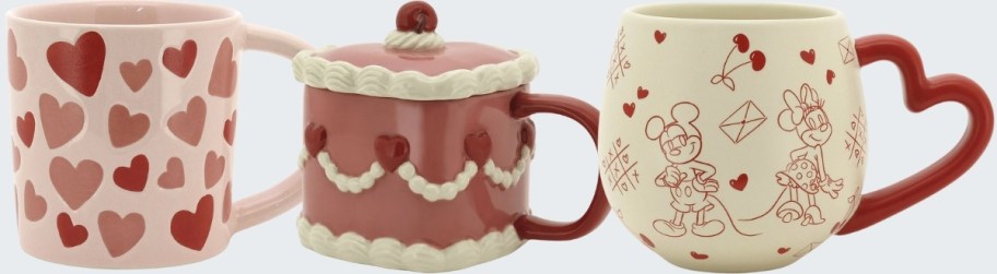 3 valentines figural mugs