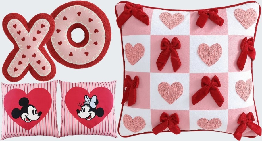 mickey and minnie 2 pack pillows, xo 2 pack pillows and bows and hearts pillow