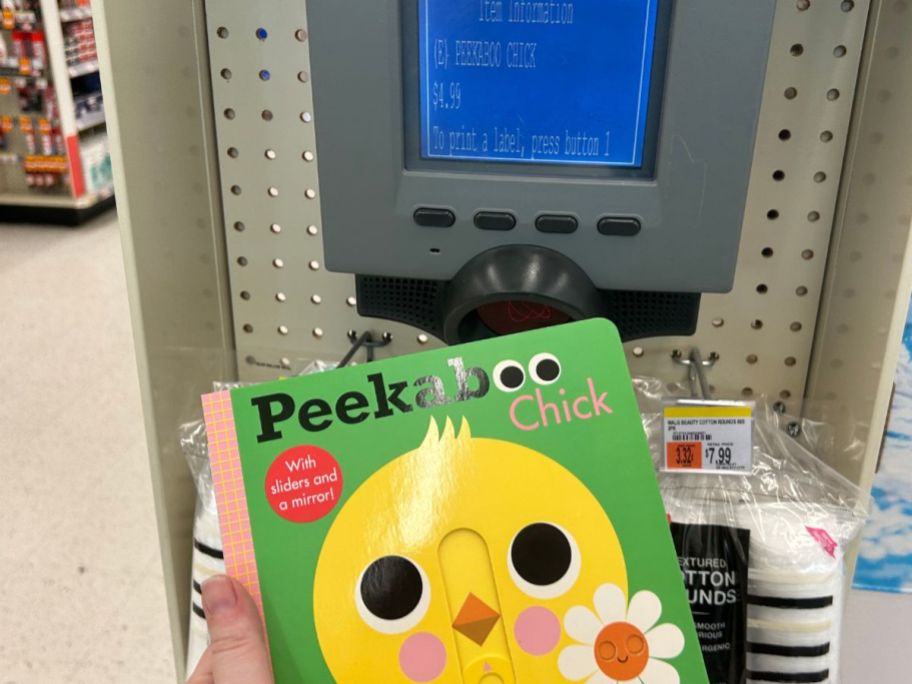easter book being held up by price scanner