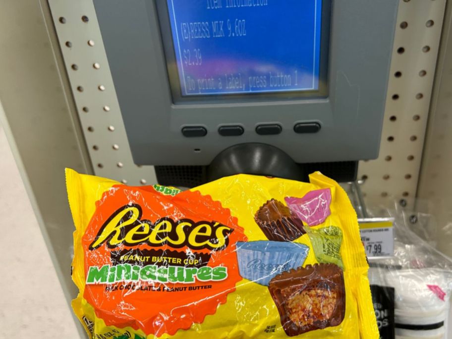 reese's mini easter cups being held up by price scanner