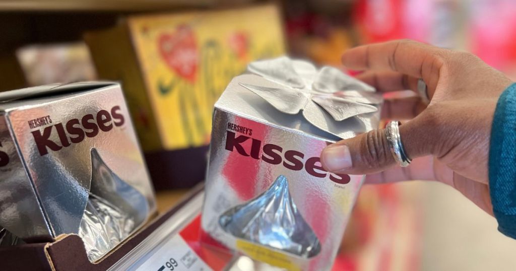 hand holding hershey's valentines kisses gift 