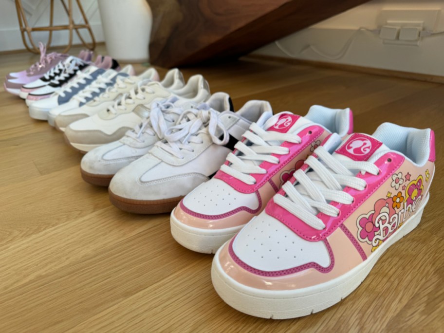Barbie, Hello Kitty, Time & Tru, No Boundaries, and more Walmart sneakers in a line